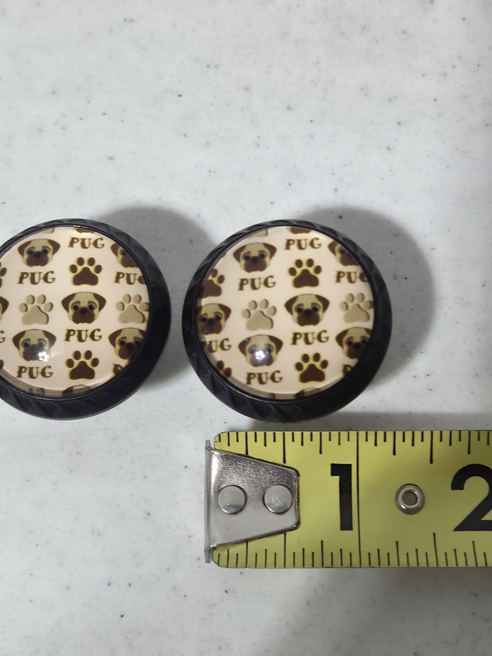 Pug Pattern Round Drawer Knobs - Beige and Brown